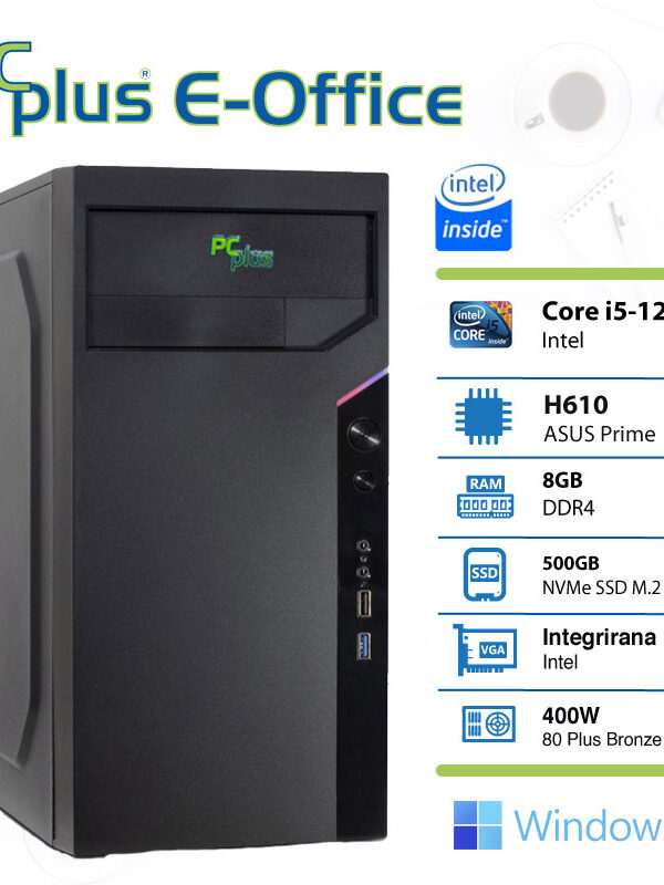 PCPLUS e-Office i5 12400 8GB 512GB SSD Windows 11 Home namizni računalnik