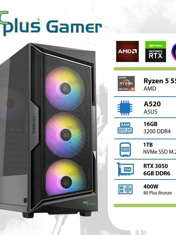 PCPLUS Gamer Ryzen 5 5500 16GB 1TB SSD RTX 3050 6GB gaming namizni računalnik