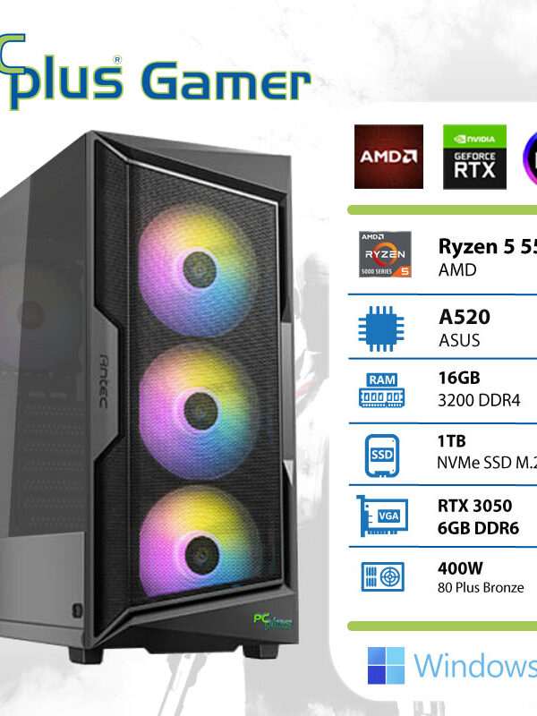 PCPLUS Gamer Ryzen 5 5500 16GB 1TB SSD RTX 3050 6GB Windows 11 gaming namizni računalnik