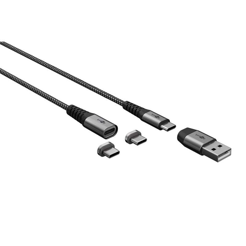 GOOBAY 2v1 USB-C na USB-A/USB-C 1m 60W tekstil Magnetic adapter polnilni kabel