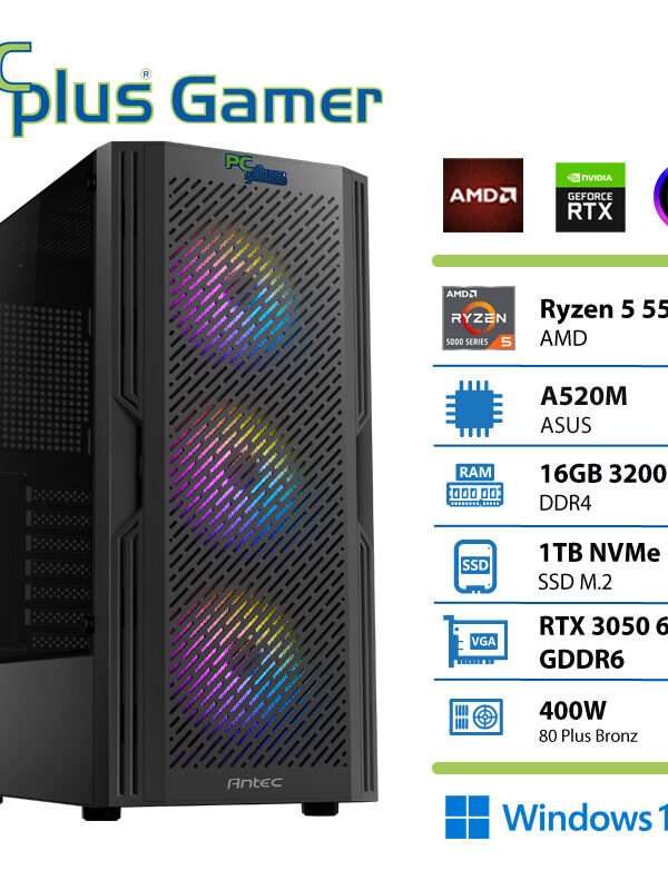 PCPLUS Gamer Ryzen 5 5500 16GB 1TB SSD RTX 3050 6GB Windows 11 gaming namizni računalnik