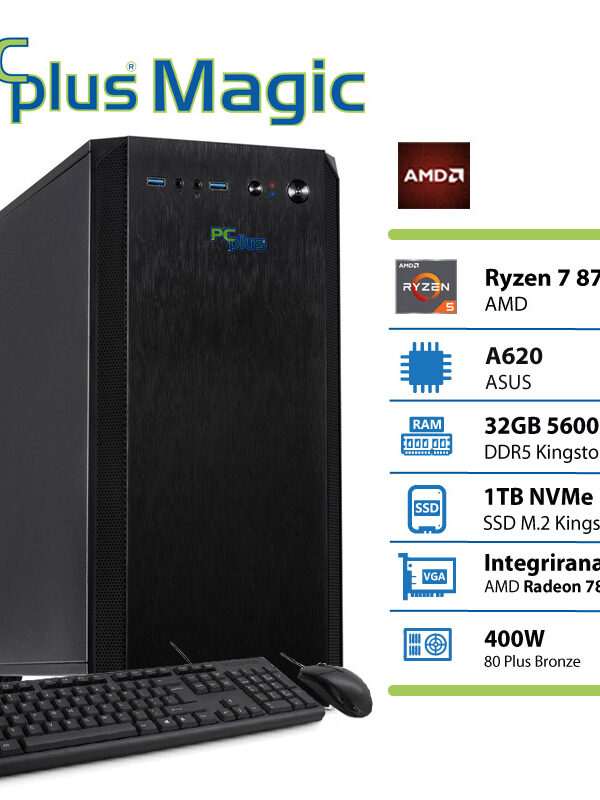 PCPLUS Magic Ryzen 7 8700G 32GB 1TB SSD Radeon 780M tipkovnica miška namizni računalnik