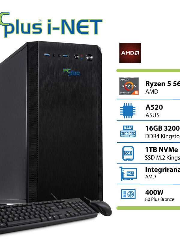 PCPLUS i-net Ryzen 5 5600GT 16GB 1TB SSD tipkovnica miška namizni računalnik