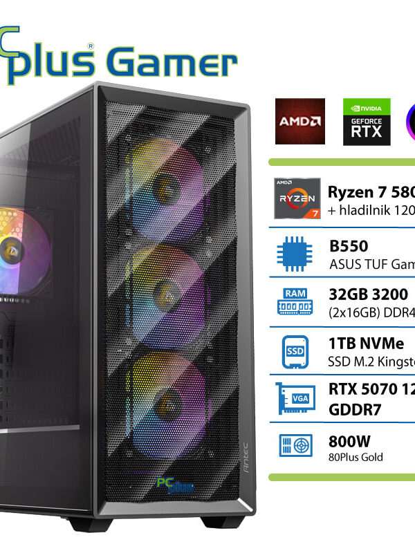 PCPLUS Gamer Ryzen 7 5800X 32GB 1TB SSD RTX 5070 12GB gaming namizni računalnik