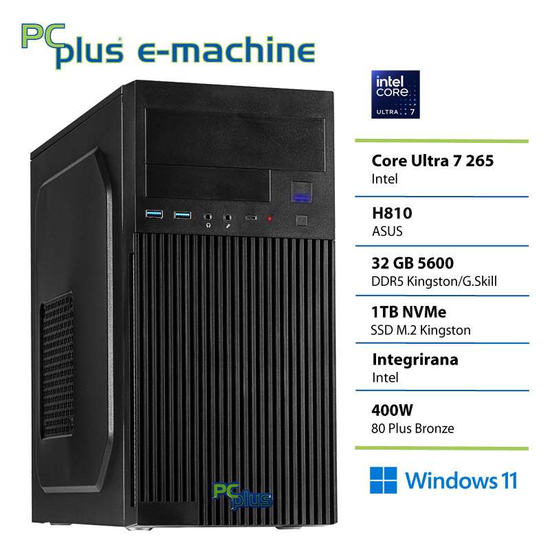 PCPLUS e-machine Ultra 7 265 32GB 1TB SSD Windows 11 Pro namizni računalnik