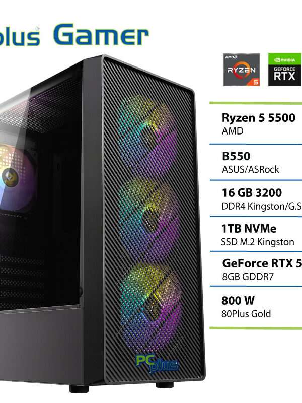 PCPLUS Gamer Ryzen 5 5500 16GB 1TB SSD RTX 5060 8GB gaming namizni računalnik