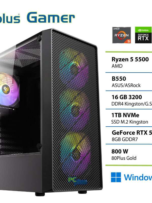 PCPLUS Gamer Ryzen 5 5500 16GB 1TB SSD RTX 5060 8GB Windows 11 Home gaming namizni računalnik
