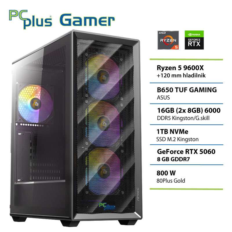 PCPLUS Gamer Ryzen 5 9600X 16GB 1TB SSD RTX 5060 8GB gaming namizni računalnik