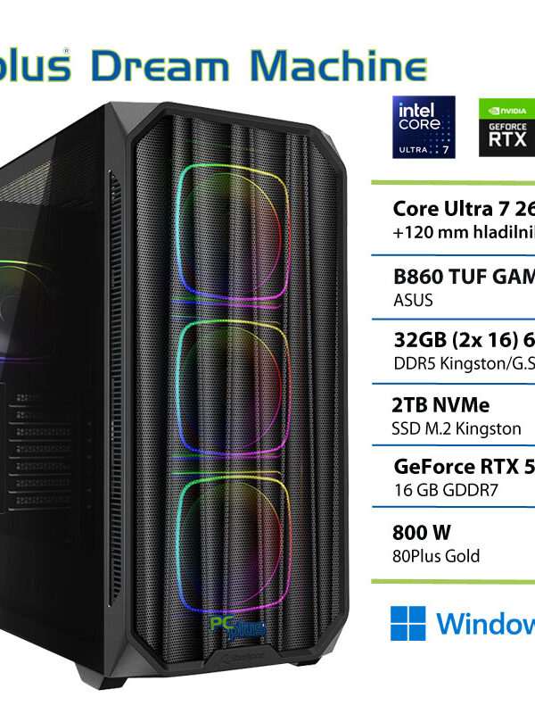 PCPLUS Dream Machine Ultra 7 265K 32GB 2TB SSD RTX 5070Ti 16GB Windows 11 Home gaming namizni računalnik
