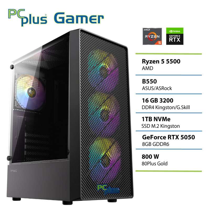 PCPLUS Gamer Ryzen 5 5500 16GB 1TB SSD RTX 5050 8GB gaming namizni računalnik