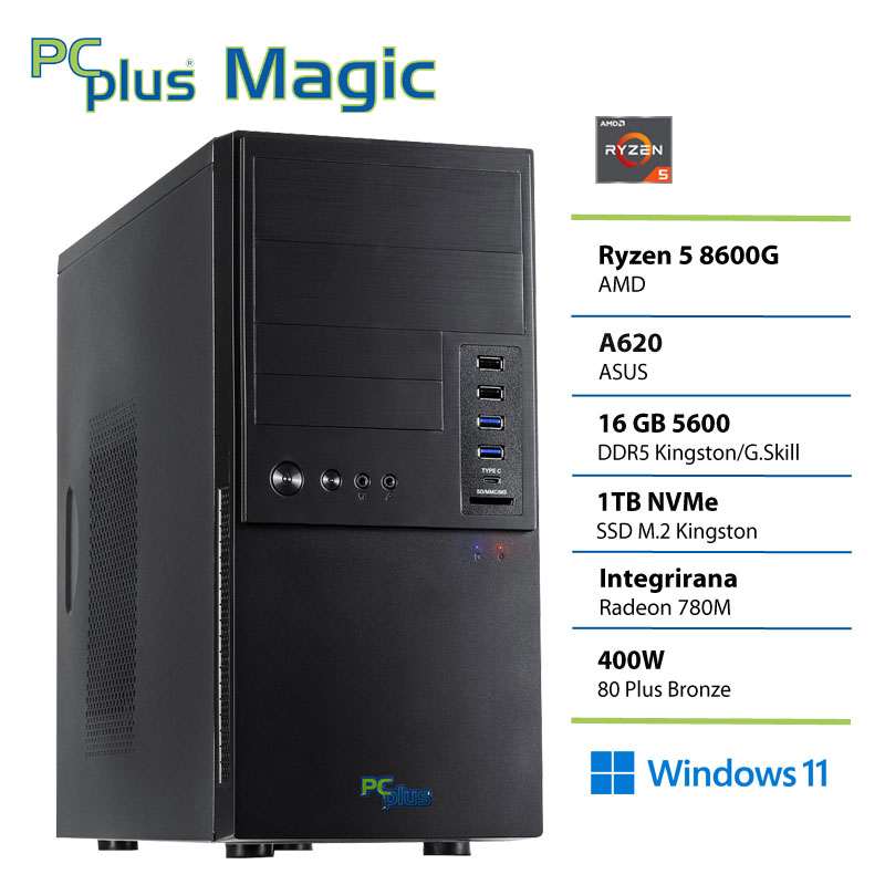 PCPLUS Magic Ryzen 5 8600G 16GB 1TB Windows 11 Pro namizni računalnik