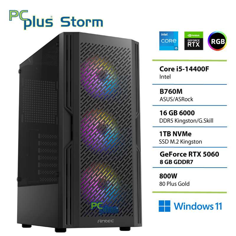 PCPLUS Storm Core i5 14400F 16GB 1TB SSD RTX 5060 8GB Windows 11 Home gaming namizni računalnik