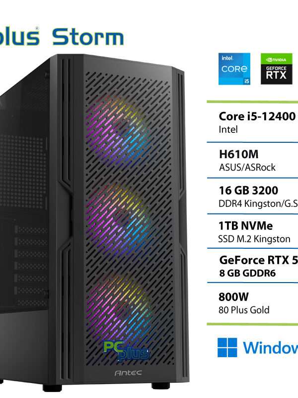 PCPLUS Storm Core i5 12400F 16GB 1TB SSD RTX 5050 8GB Windows 11 Home gaming namizni računalnik