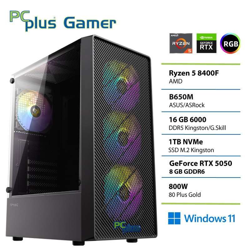 PCPLUS Gamer Ryzen 5 8400F 16GB 1TB RTX 5050 8GB Windows 11 Home gaming namizni računalnik