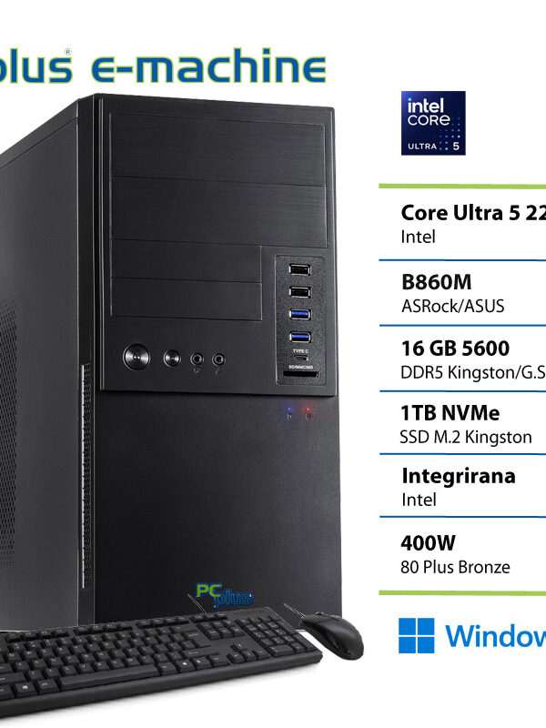 PCPLUS e-machine Core Ultra 5 225 16GB 1TB SSD Windows 11 Pro tipkovnica miška namizni računalnik