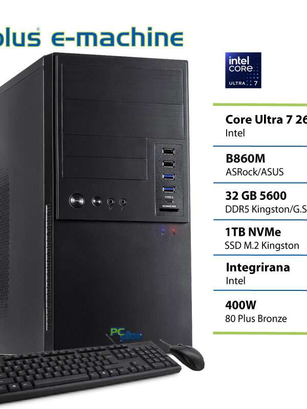 PCPLUS e-machine Core Ultra 7 265K 32GB 1TB SSD tipkovnica miška namizni računalnik