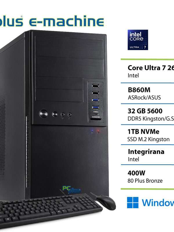 PCPLUS e-machine Core Ultra 7 265K 32GB 1TB SSD Windows 11 Home tipkovnica miška namizni računalnik