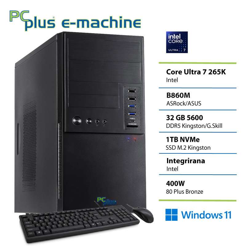 PCPLUS e-machine Core Ultra 7 265K 32GB 1TB SSD Windows 11 Home tipkovnica miška namizni računalnik