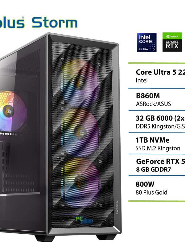 PCPLUS Storm Core Ultra 5 225F 32GB 1TB SSD RTX 5060Ti 8GB gaming namizni računalnik