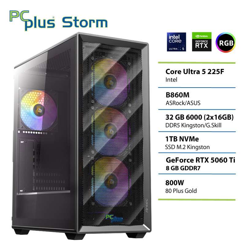 PCPLUS Storm Core Ultra 5 225F 32GB 1TB SSD RTX 5060Ti 8GB gaming namizni računalnik