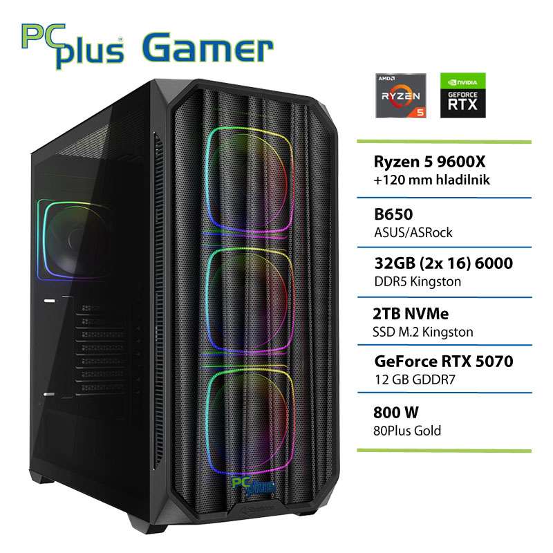 PCPLUS Gamer Ryzen 5 9600X 32GB 2TB SSD RTX 5070 12GB gaming namizni računalnik
