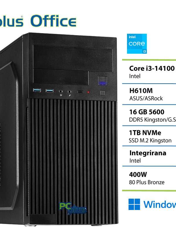 PCPLUS e-office i3 14100 16GB DDR5 1TB SSD Windows 11 Home namizni računalnik