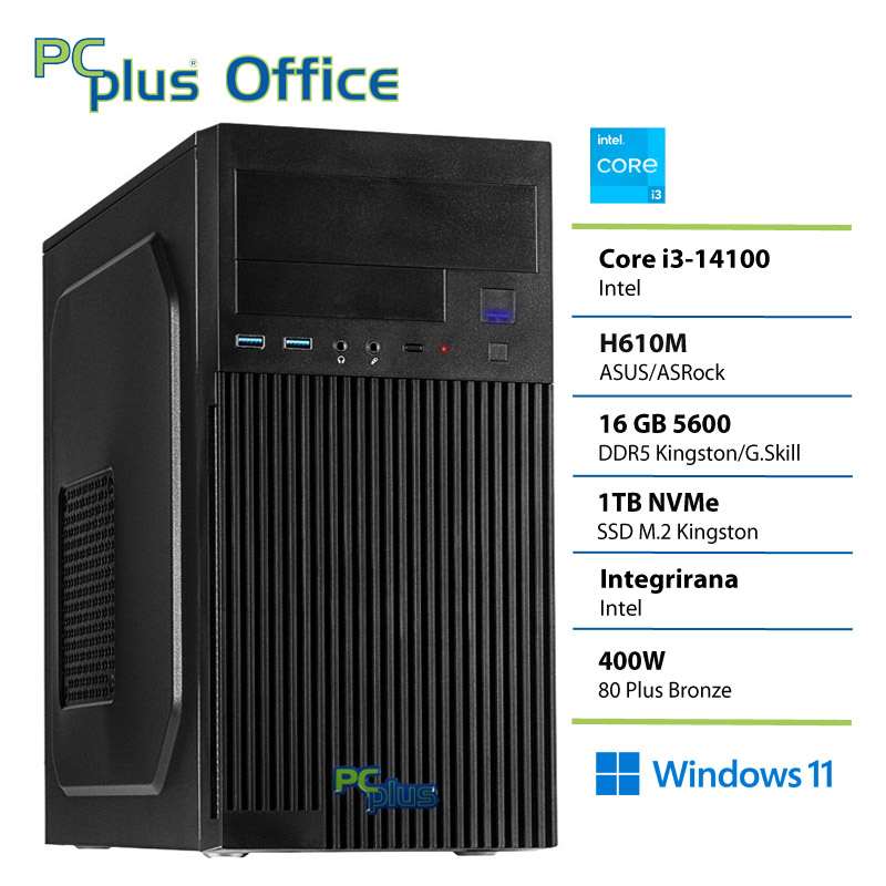 PCPLUS e-office i3 14100 16GB DDR5 1TB SSD Windows 11 Home namizni računalnik