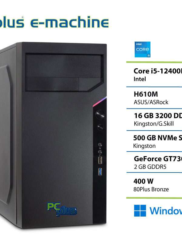 PCPLUS e-machine i5 12400F 16GB DDR5 500GB SSD GT730 Windows 11 namizni računalnik