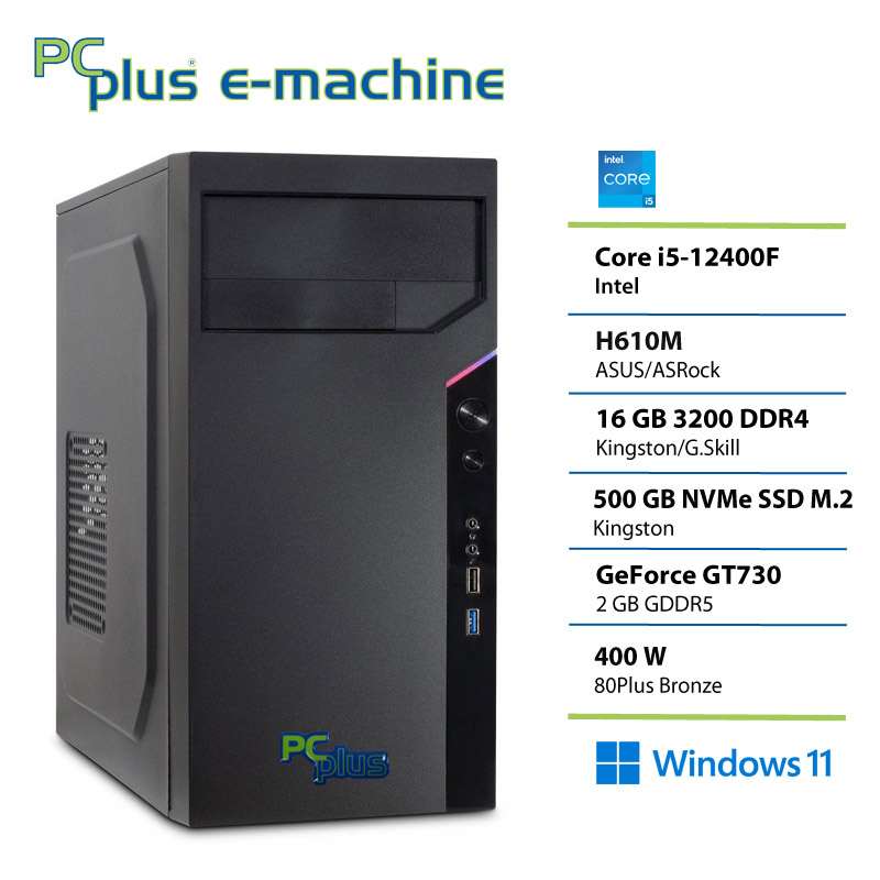 PCPLUS e-machine i5 12400F 16GB DDR5 500GB SSD GT730 Windows 11 Pro namizni računalnik