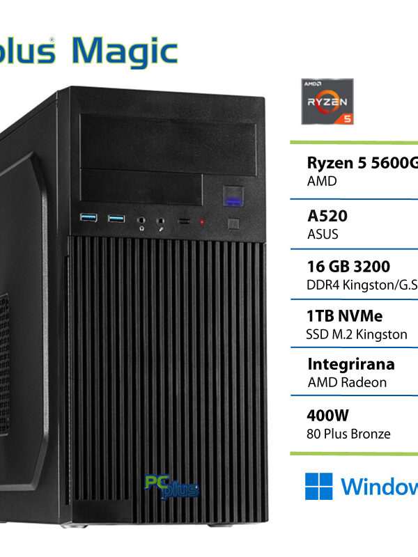 PCPLUS Magic Ryzen 5 5600GT 16GB 1TB SSD Windows 11 Home namizni računalnik