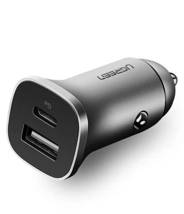 Ugreen avtopolnilec USB + USB-C PD 18W siv - box