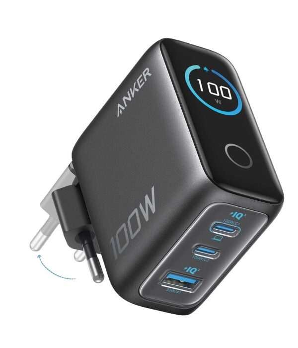 Anker 100W GaN Smart Display 3-portni polnilec