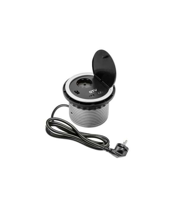 GTV vgradna vtičnica CHARGER 1x220V + 2xUSB Ø100mm