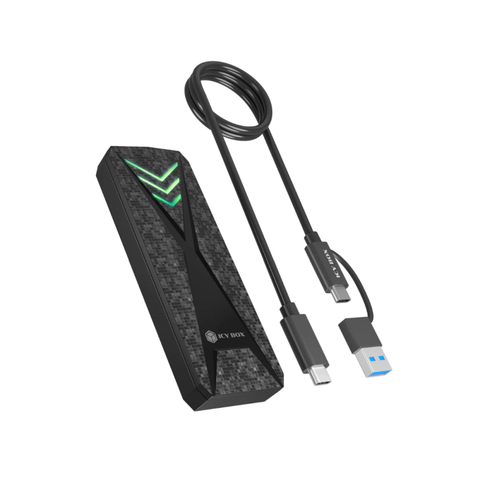 IcyBox E0019272 ohišje za M.2 NVMe SSD z vmesnikom USB-C 3.2 Gen 2 in RGB lučmi