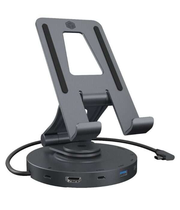 IcyBox IB-TH100-DK vrtljiv nosilec za tablico ali telefon z USB-C priključkom