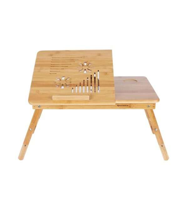 SONGMICS Miza za prenosnik Bamboo s predalom 55 x 35 x (21 - 29) cm naravna