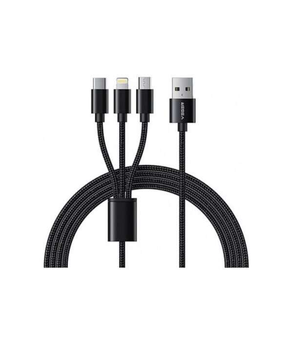 VEGER V303 pleteni kabel 3v1 USB-A na USB-C/Lightning/MicroUSB