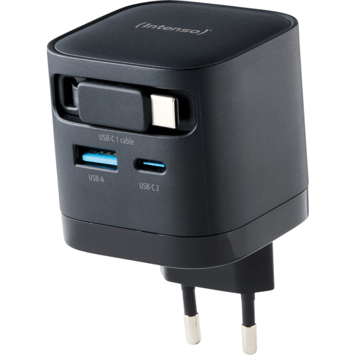 Intenso 65W GaN napajalnik z vgrajenim kablom USB-C
