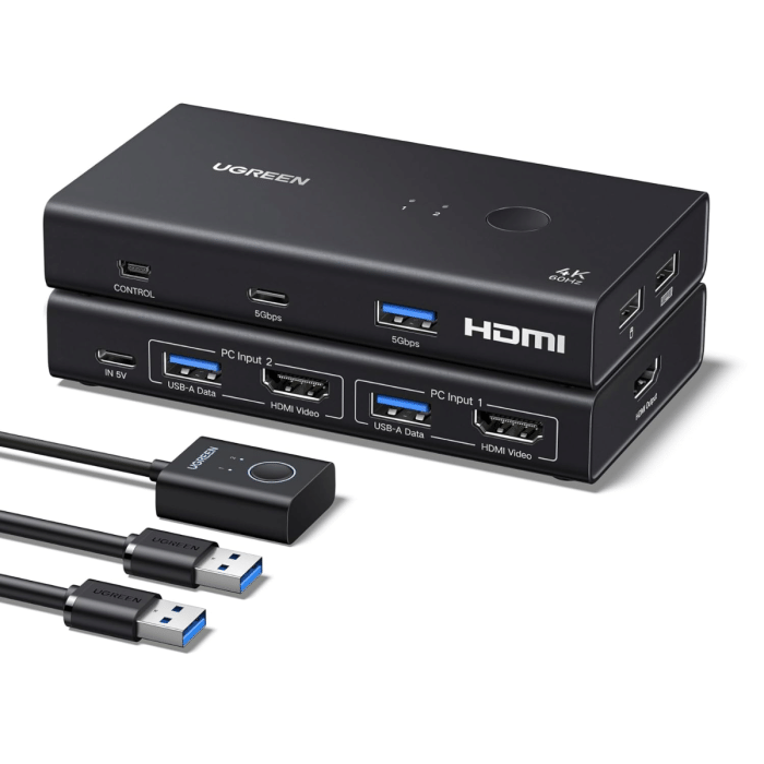 Ugreen HDMI KVM stikalo za upravljanje 2 računalnikov in 1 monitorja 4K@60Hz